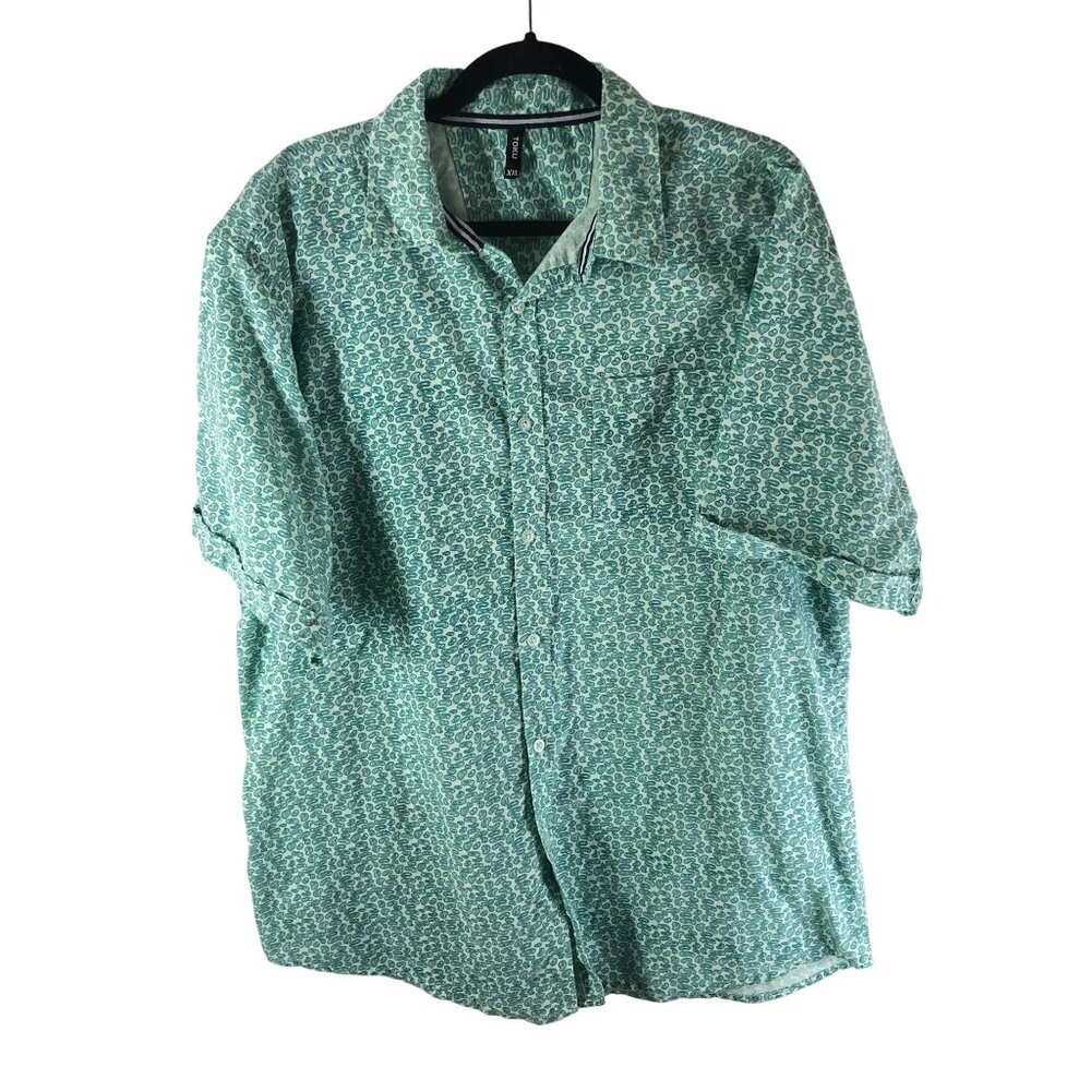 Toku Mens Button Down Shirt Chest Pocket Cotton Blend Paisley Aqua Blue XXL